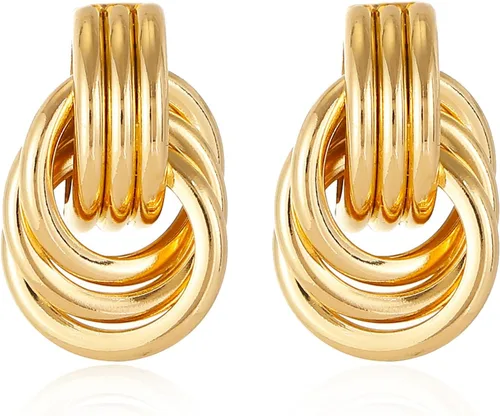 Vista 18 de Aretes chapados en oro de 14 quilates para mujer, joyería gruesa Corazón de oro de 14 quilates