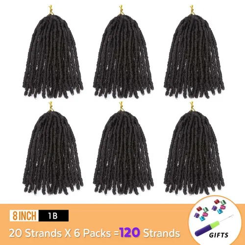 Vista 3 de WIGNEE Cabello de Ganchillo 120 Hebras Locs Sintéticos 8 Pulgadas Locs Suaves Pre-Trenzados 6 Paquetes Cabello de Ganchillo Pre-Anudado para Mujeres