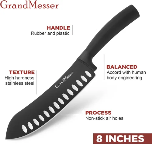 Vista 2 de Cuchillo para cortar carnicero, cuchillo de punta redondeada de 7 pulgadas Black Titanium Nitride Coated, High Carbon German Stainless Steel