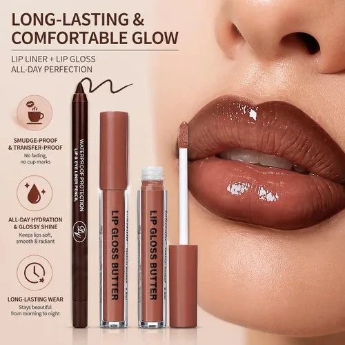 Vista 58 de BAISEN DIARY 2 en 1 doble punta mate delineador de labios y brillo de labios, lápiz combinado de labios marrón nude degradado, delineador de labios