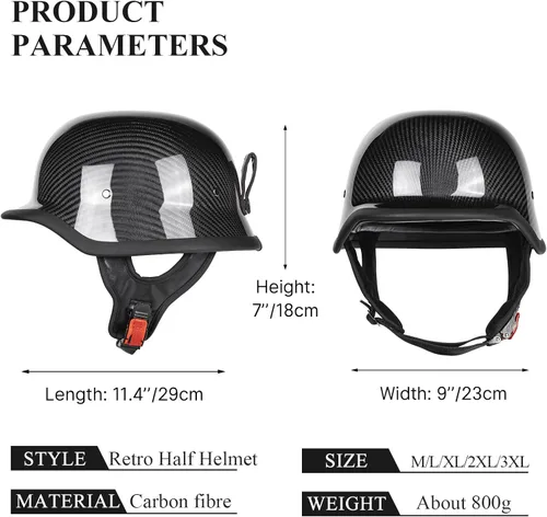Vista 6 de Kaese Medio casco retro de la motocicleta de la fibra de carbono del estilo alemán certificado DOT