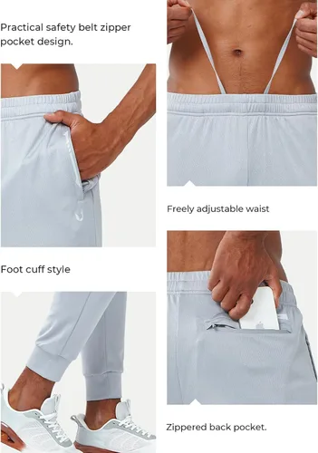 Vista 4 de NORTHYARD Pantalones deportivos para hombre con bolsillos con cremallera, pantalones deportivos de malla ligera y cónica para correr, gimnasio