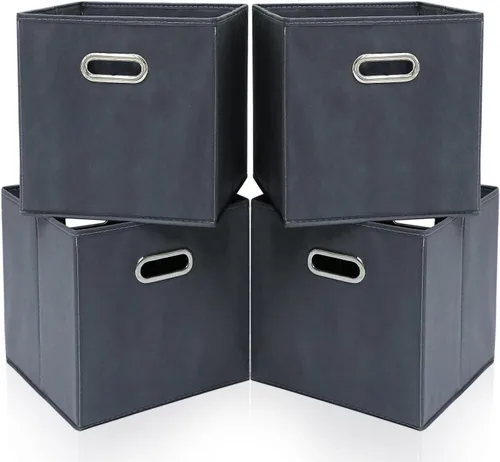Vista 9 de Contenedores de almacenamiento plegables de 11 pulgadas, cubos de tela negra con asa para armario o caja plegable, juego de 2 unidades de 11 x 11 x