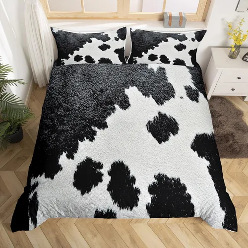 Vista 13 de Funda de edredón con estampado de vaca marrón para niñas y niños, funda de edredón de piel de vaca de las tierras altas, juego de ropa de cama