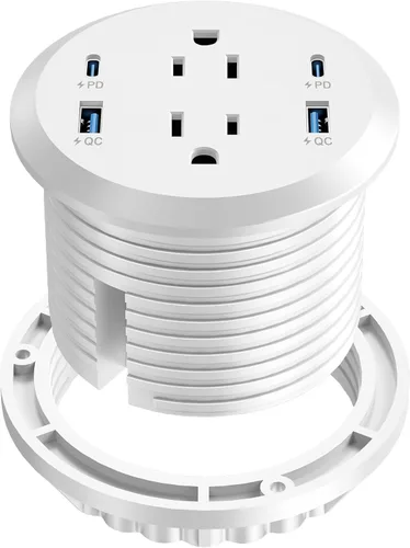 Vista 10 de Ojal de alimentación de escritorio, estación de carga rápida USB C de 65 W, 2 salidas de CA, 4 puertos USB en la parte superior de tu escritorio