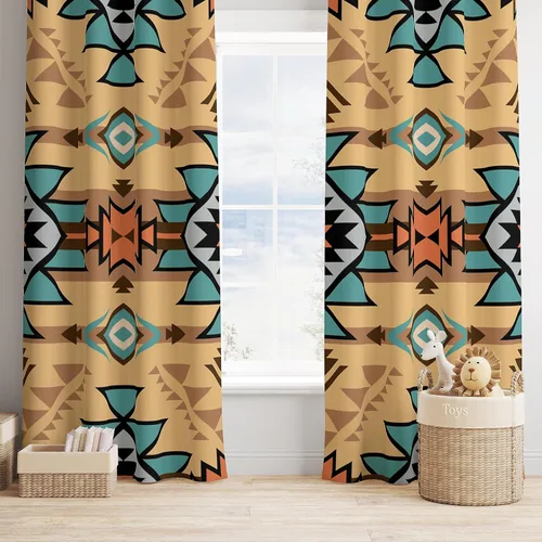 Vista 17 de YCness Cortinas aztecas para dormitorio, decoración geométrica étnica del suroeste para sala de estar, diseño tribal bohemio de elefante nativo