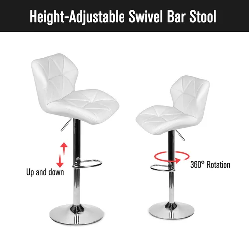 Vista 3 de ELECWISH Taburetes de bar asiento de piel sintética con base cromada, silla giratoria de comedor, taburetes de bar, blanco, juego de 2