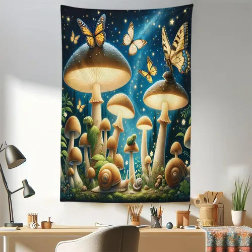 Vista 43 de Ambesonne Tapiz hippie, abrazo de hongos de ensueño y árbol de la vida místico y mandal verde, decoración de tela para colgar en la pared