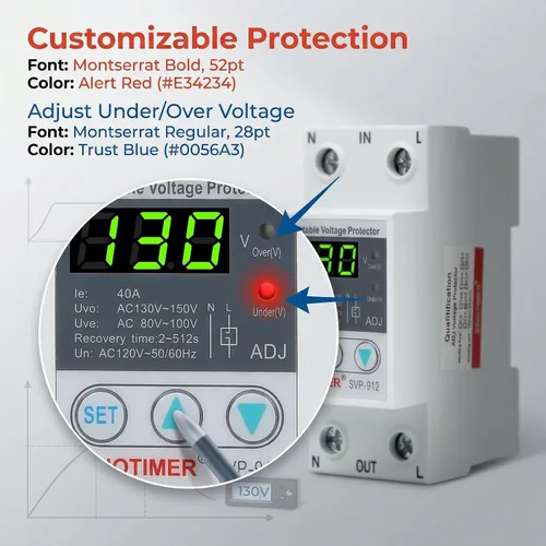 Vista 2 de Interruptor inteligente, protector de corte de bajo voltaje ajustable de 120 V CA, protector de voltaje sobre y debajo del voltaje, estabilizador