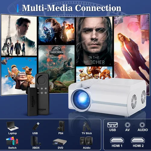 Vista 6 de [Usado] Proyector de DVD portátil con reproductor de DVD integrado, mini proyector de películas con altavoz integrado, compatible