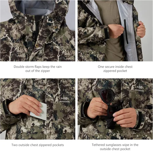 Vista 23 de BASSDASH Walker - Chaquetas transpirables e impermeables para pesca y caza con tela exterior silenciosa para hombres y mujeres en 7 tamaños