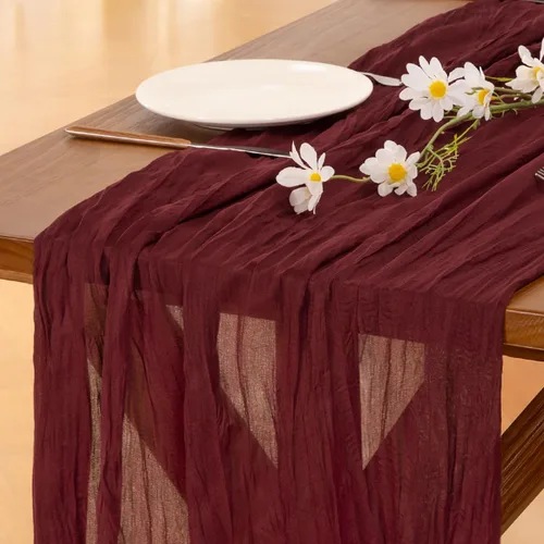 Vista 43 de Socomi - Camino de mesa de gasa, estilo bohemio y rústico, para primavera, Pascua, bodas, fiestas, baby showers y decoración, 120 pulgadas/10 pies
