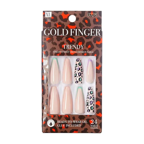 Vista 4 de Gold Finger - Kit de uñas postizas de cobertura completa con pegamento, diseño moderno, gel listo para usar, uñas medianas, largas y extralargas