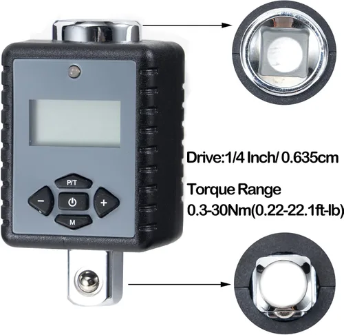 Vista 10 de ThreeH Adaptador de par digital de 1/4 de pulgada (0.22-22.1ft-lb/0.3-30Nm) con zumbador y flash LED, convertidor de llave dinamométrica digital