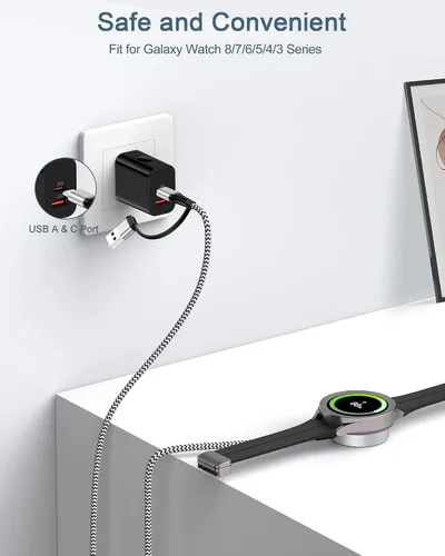 Vista 4 de 3.3FT para Galaxy Watch 8 cargador, cable de carga rápida del cargador del Blanco