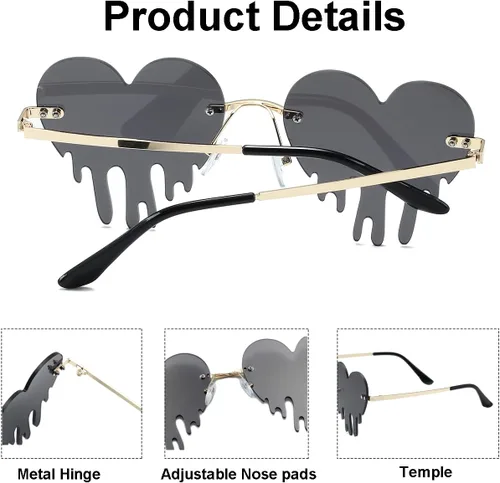 Vista 4 de JOVAKIT Melting Heart Shaped Sunglasses for Women Men Retro Rimless Tears Love Sun Glasses Rave Party Halloween Glasses
