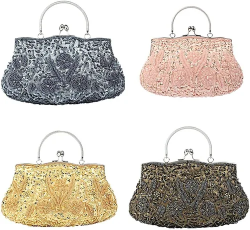 Vista 8 de Bolso de noche para mujer estilo retro con cuentas Gris USXELYS78867