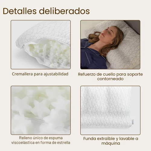 Vista 5 de Coop Home Goods - Almohada ortopédica ajustable de tamaño Queen, soporte cervical ergonómico para el cuello, almohadas de espuma viscoelástica