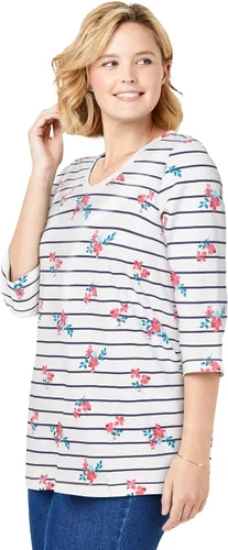 Vista 4 de Woman Within Camiseta de manga tres cuartos con cuello en V y estampado perfecto para mujer