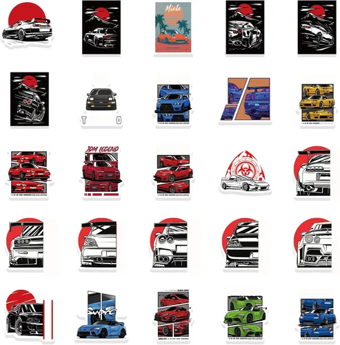 Vista 6 de 200 calcomanías JDM Racing Cars – Impermeable para laptop, botellas, monopatín, guitarra, casco