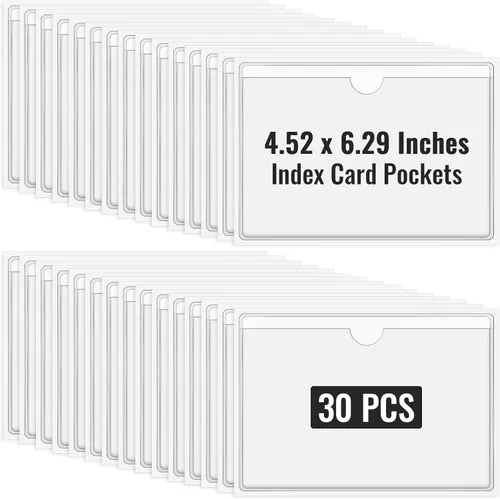 Vista 8 de Bolsillos adhesivos transparentes de 2.9 x 3.7 pulgadas, bolsillos para tarjetas de índice, fundas autoadhesivas con bolsillos de carga superior