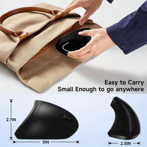 Vista 8 de Ratón inalámbrico vertical ergonómico, elegante, recargable, 2.4G, ratón óptico inalámbrico con receptor USB, 800/1200/1600 DPI, 5 botones