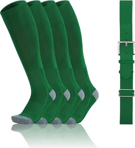 Vista 6 de QBK Conjunto combinado de calcetines y cinturón de béisbol para niños pequeños de 2 a 16 años (2 pares de calcetines y 1 cinturón)