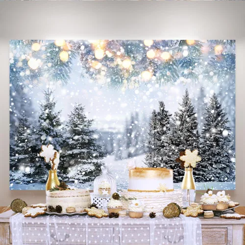 Vista 3 de Lofaris Telón de fondo de país de las maravillas de invierno, bosque blanco de Navidad, copos de nieve, fondo de fotografía para niños, recién