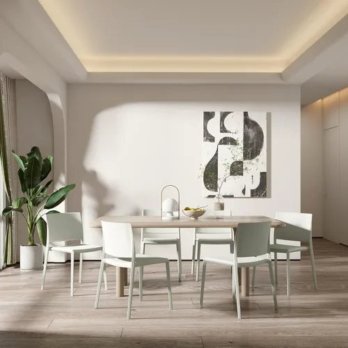Vista 2 de LESHI Silla de comedor moderna apilable de plástico con respaldo sin brazos para comedor, sala de estar, jardín, patio, balcón, escritorio