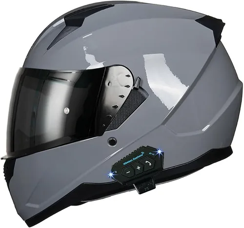 Vista 24 de Casco de motocicleta Bluetooth antivaho, doble visera, abatible, casco de moto de cara completa, aprobado por DOT, altavoz dual integrado