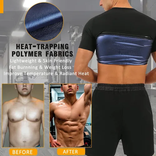 Vista 3 de BXVX Sauna Shirt for Men Sweat Suit Short Sleeve Compression Weight Loss Body Shaper T-Shirt for Workout Exercise