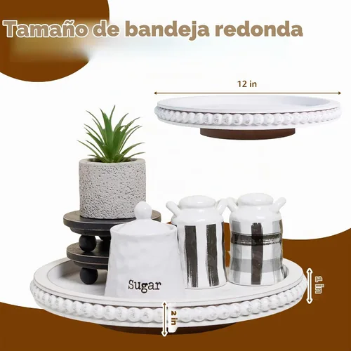 Vista 5 de HPC Decor - Organizador de madera Lazy Susan con cuentas de 12 pulgadas para decoración de mesa de granja, tocadiscos redondos para armario de mesa