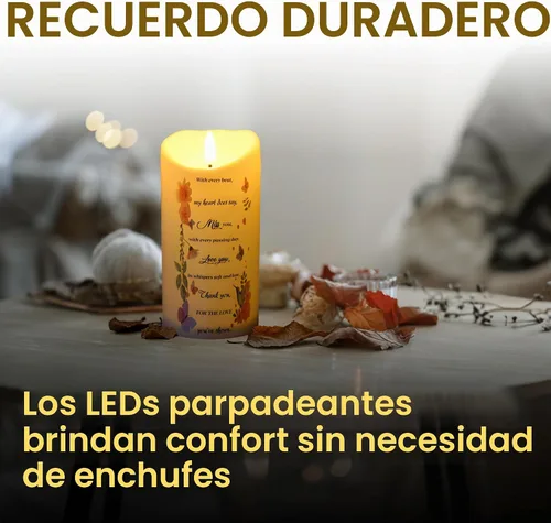 Vista 3 de Skywin Velas conmemorativas sin llama para difuntos (Miss You), 5.9 x 2.7 pulgadas, velas LED conmemorativas para la pérdida de seres queridos