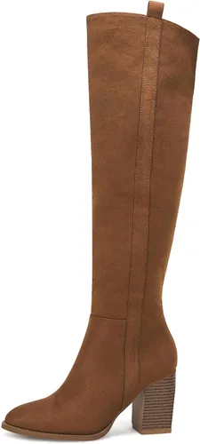 Vista 2 de Ermonn Botas de invierno elásticas con tacón grueso y cremallera lateral alta para mujer