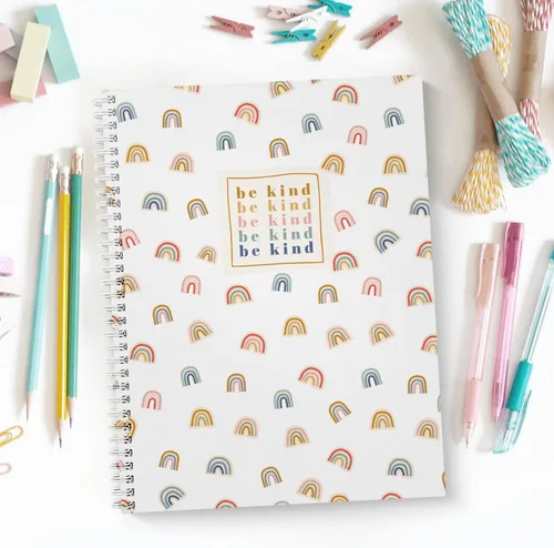 Vista 5 de Gotcha Covered Notebooks Be Kind Modern - Cuaderno de espiral arcoíris / diario de 8.5 x 11 pulgadas / 120 páginas con rayas anchas/tapa blanda