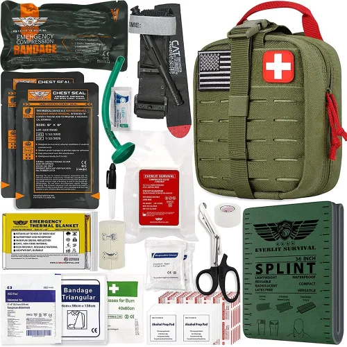 Vista 11 de EVERLIT Kit avanzado de trauma, torniquete CAT GEN-7, compatible con TCCC, bolsa táctica IFAK de combate militar con férula de 36 pulgadas de nylon