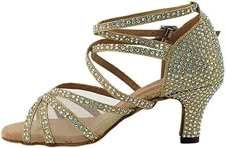 Vista 4 de Zapatos de baile muy finos para mujer, latina, salsa, ritmo de baile, colección Crystal 5008Bling de 2.5 pulgadas de tacón bajo y bolsa de zapatos