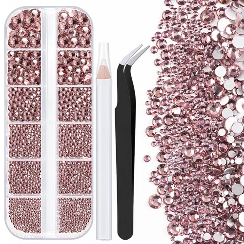 Vista 33 de Dos paquetes de diamantes de imitación de parte trasera plana, 4520 piezas de diamantes de imitación coloridos para arte de uñas, cristal colorido +