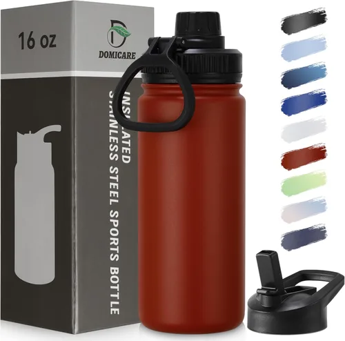 Vista 34 de DOMICARE Botella de agua para niños de 16 onzas para la escuela, de acero inoxidable, con aislamiento al vacío de doble pared, botella de agua