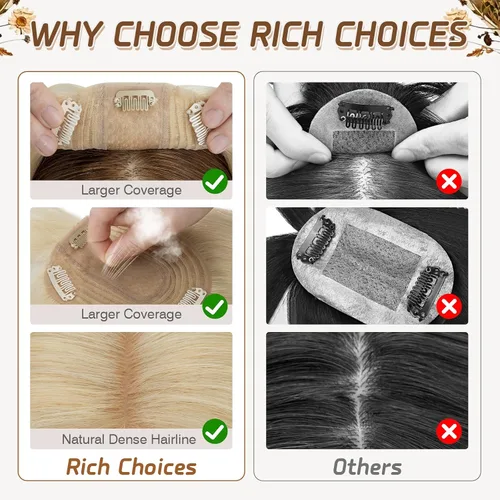 Vista 60 de Rich Choices Pelucas con topper de cabello para mujeres, cabello humano real 100% Remy, sin flequillo, para mujeres con adelgazamiento en la parte