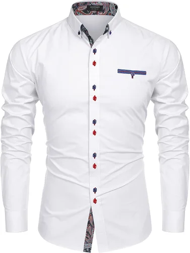 Vista 3 de COOFANDY Camisa de vestir para hombre de manga larga casual con botones
