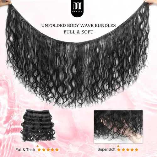Vista 5 de DMKEEP Extensiones de cabello humano ondulado con cierre, 12, 14, 16+10 pulgadas, 100% cabello virgen brasileño sin procesar, 3 paquetes con cierre
