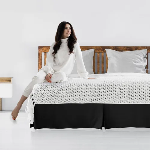 Vista 6 de LUX Décor Falda de Cama King de 16 Pulgadas de Caída - Falda de Cama Plisada de Microfibra Cepillada - Fácil Ajuste, Resistente a Arrugas y Negro