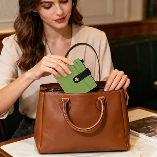 Vista 6 de Greenery Slim Wallet for Women RFID Blocking Bifold Card Holder with Zipper Coin Pocket, ID Window