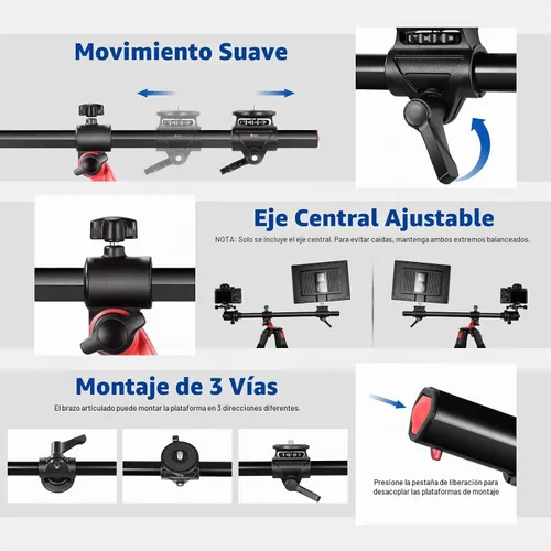 Vista 4 de NEEWER Trípode Horizontal de 73.6" con Columna Central Multiángulo, Cabezal Esférico y Plataforma de Eje Central, Trípode Monopie de Cámara