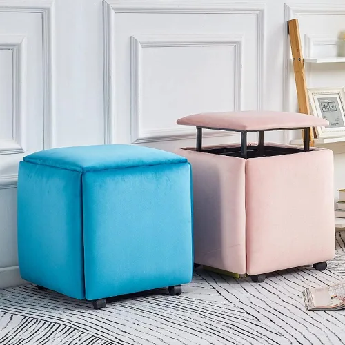 Vista 5 de WAYUTO Cubo de asiento 5 en 1 con ruedas giratorias, apilable para sofá, silla, taburete otomano anidable, reposapiés movible, silla de tocador