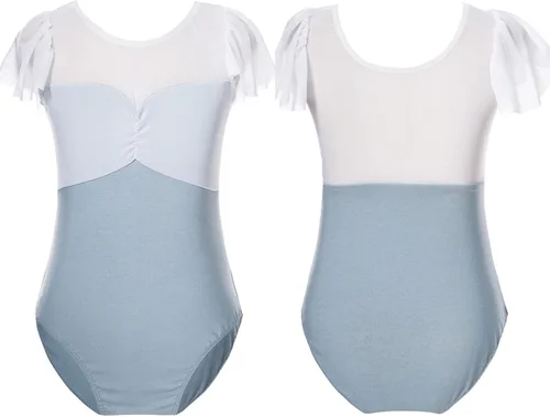 Vista 10 de JEATHA Leotardos de ballet para niñas, camisetas de baile, bailarina, encaje floral, con botones, entrepierna verde ( Bean Green )