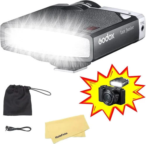Vista 9 de Godox Lux Junior Retro Cámara Flash para Canon Sony Nikon Fujifilm Olympus Flash Speedlight Speedlite, GN12 6000K ± 200K CCT, flash automático