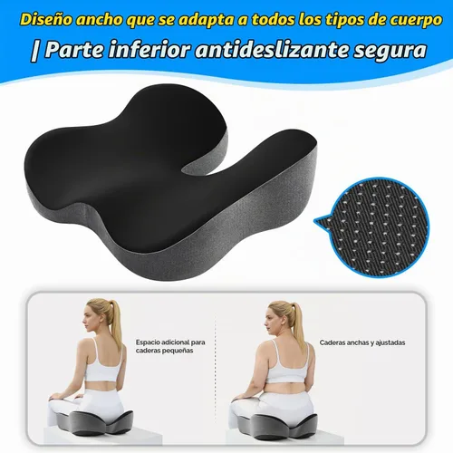 Vista 7 de Dreamer Car Cojín de asiento para alivio del dolor de coxis y ciática Negro y gris