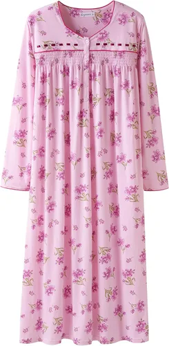 Vista 10 de Keyocean - Camisones para mujer, de algodón suave, cómodo, ligero, bordado, de manga larga, para dormir Azul